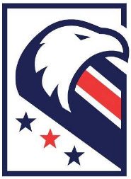 A red white and blue eagle logo